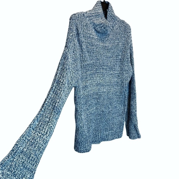 Caslon Shaker Knit Mock Neck Sweater Blue Ensign Ivory White Marl Small NWT - Picture 3 of 7